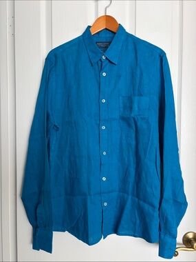 Haris Cotton - 100% Linen Button-Down Shirt — Bright Blue